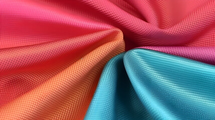 Wave texture silk abstract fabric. Blue, red textile background