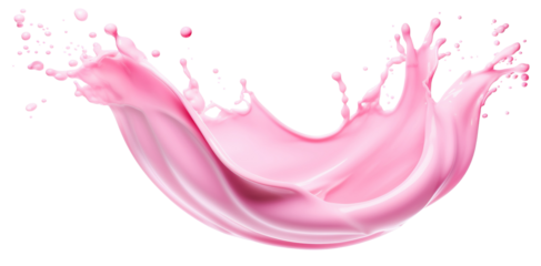 Splash of pink milky liquid similar to smoothie, yogurt or cream, cut out