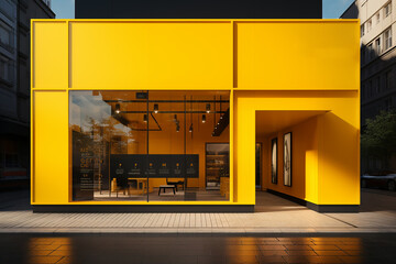 modern yellow store facade sign mockup wall texture