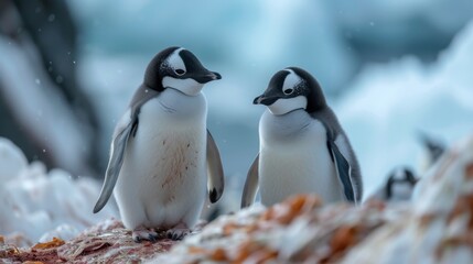 Obraz premium Penguins in Antarctica: Adorable penguins in their natural habitat, conveying the charm of these resilient birds.