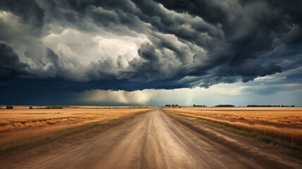 Fototapeta na wymiar Germany clouds over empty country road