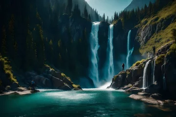 Poster waterfall in yosemite generated by AI technology © abdur