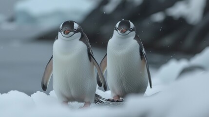 Fototapeta premium Penguins in Antarctica: Adorable penguins in their natural habitat, conveying the charm of these resilient birds.