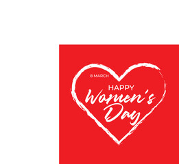 Fototapeta na wymiar Happy 8 March International Women's Day lettering with red heart on white background