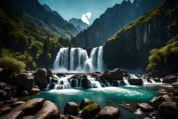 Gordijnen waterfall in yosemite generated by AI technology © abdur