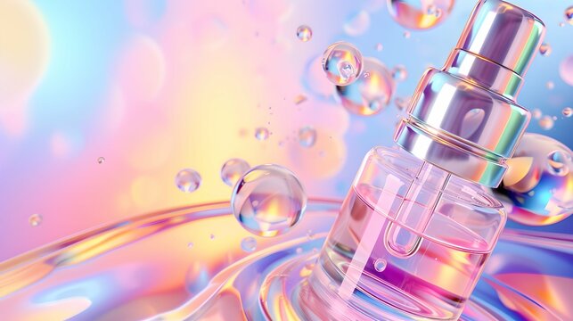 Vibrant 3D Collagen Skin Serum and Vitamin Illustration: Skin Care Cosmetics Solution on Soft Color Background - 3D Rendering