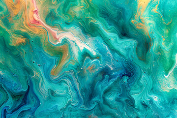 Marbled Dreamscape, Abstract Blue and Green Swirls Dance in a Textured Underwater Fantasy