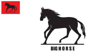 black big horse standing logo, silhouette of strong mare standing vector illustrations