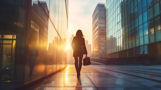businesswoman walking near business center , Generative AI