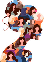 Women's Day Silhouette With Women Group Inside Pattern