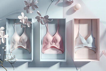 Women's bra packaging in pale colors concept