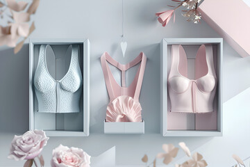 Women's bra packaging in pale colors concept
