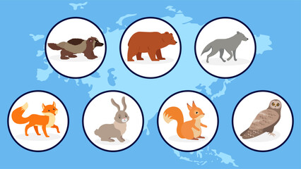 Animals icons set. Cartoon set of animals vector icons for web design