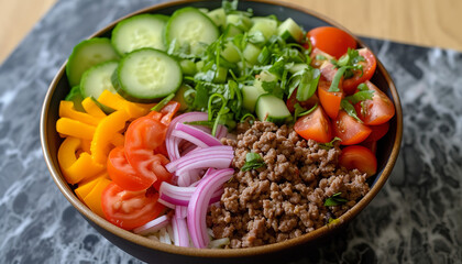 hamburger deconstructed salad with vegetables