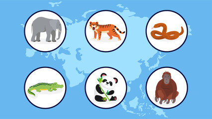 Animals in circle icons set. Cartoon illustration of animals in circle vector icons for web design