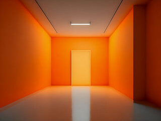 Empty geometrical Room in orange Colors with beautiful Lighting. Futuristic Background for Product...
