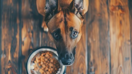 Top view portrait of cute dog begging for food looking - obrazy, fototapety, plakaty