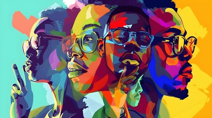 Black History Month: a colorful abstract illustration of a group of good-looking black people Juneteenth racial equality and justice racism and discrimination