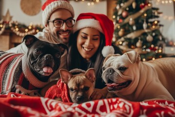 A diverse group of people celebrating different holidays with their pets, promoting the unifying power of animals