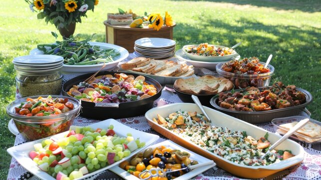A picnic spread on a sunny day, featuring organic, gluten-free, and vegan options