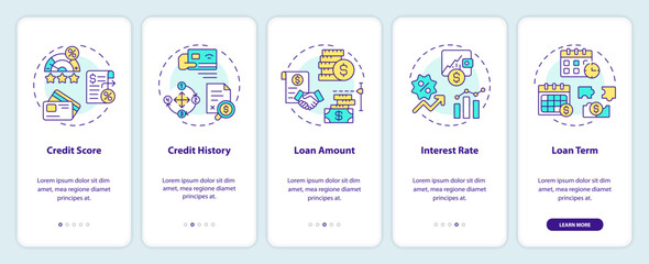 Essential lending elements onboarding mobile app screen. Peer-to-peer walkthrough 5 steps editable graphic instructions with linear concepts. UI, UX, GUI template. Myriad Pro-Bold, Regular fonts used