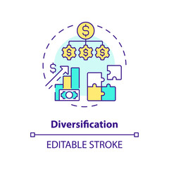Diversification multi color concept icon. Investment strategy. Risk mitigation technique. Investing in P2P loans. Round shape line illustration. Abstract idea. Graphic design. Easy to use in marketing
