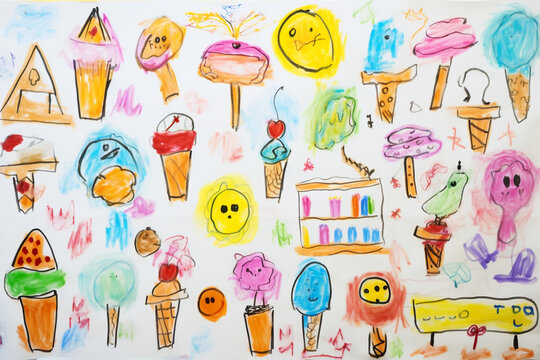 Drawing pictures of cute ice cream cones by children