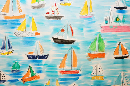 Drawing pictures of cute boats by children