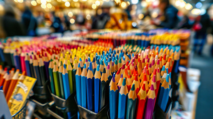 Obraz premium Creative Spectrum, An Array of Colored Pencils Laid Out, Ready to Bring Ideas to Life