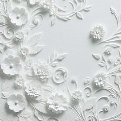 White paper background with floral ornaments. 3D illustration.