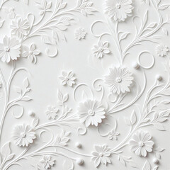 White paper flowers on a white background. Floral pattern in vintage style.