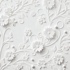 Fototapeta premium White paper flowers on a white background. Floral pattern in vintage style.