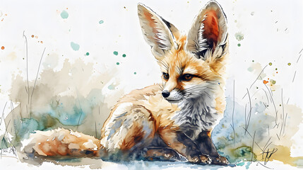illustration with the drawing of a Fennec fox
