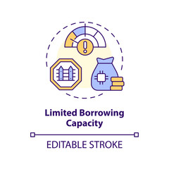 Limited borrowing capacity multi color concept icon. Limits on amount of money borrowers. Round shape line illustration. Abstract idea. Graphic design. Easy to use in marketing