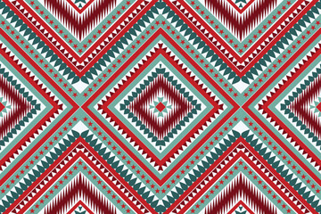 mexico pattern ethnic designs geometric shapes Triangular color tear drop ikat Green red brown white tribal pattern designs pattern for Textile printing business Wallpaper, carpet fabric Cushions