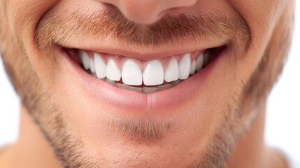 Detailed image of young man smiling with perfect white teeth