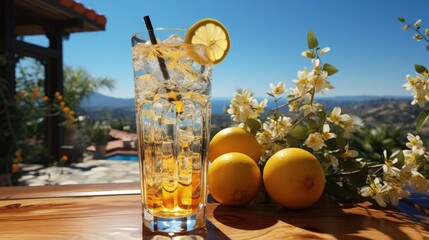 A cold glass of lemonade on a hot summer day - obrazy, fototapety, plakaty