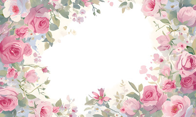 pink flower rose frame watercolor background, Generative AI 