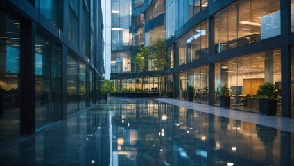 A modern office building with a glass facade. - obrazy, fototapety, plakaty