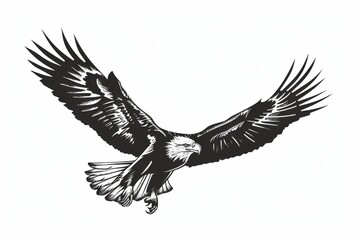 Naklejka premium Depict a majestic bald eagle soaring through the sky, its wings outstretched and powerful. Represent freedom, strength, and national pride.