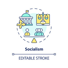 Naklejka premium Socialism ideology multi color concept icon. Collective economy planning. Authoritarian political structure. Round shape line illustration. Abstract idea. Graphic design. Easy to use
