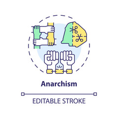 Anarchism political movement multi color concept icon. Decentralization policy. Classless autonomy. Individual freedom. Round shape line illustration. Abstract idea. Graphic design. Easy to use