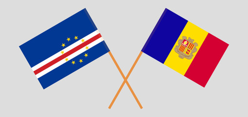 Crossed flags of Cape Verde and Andorra. Official colors. Correct proportion