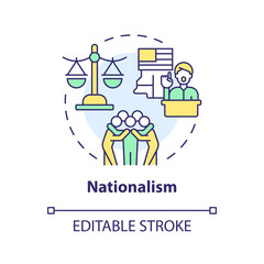 Nationalism political movement multi color concept icon. Government regulation ideology. Patriotism traditional values. Round shape line illustration. Abstract idea. Graphic design. Easy to use