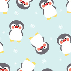 Seamless pattern with cute cartoon penguins for fabric print, textile, gift wrapping paper. children's colorful vector, flat style