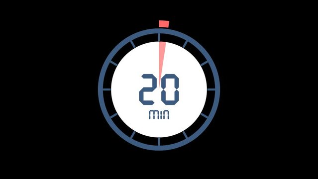Animated countdown timer from 5 to 60 minute with comparison. timer clock stopwatch animation video isolated on alpha channel background.