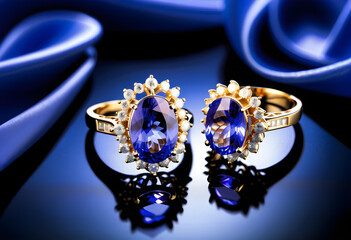 Tanzanite Jewelry, Gemstone, Precious, Blue, Luxury, Fashion, Accessories, Necklace, Earrings, Bracelet, Ring, Glamour, Sparkle, Gem, Elegant, AI Generated
