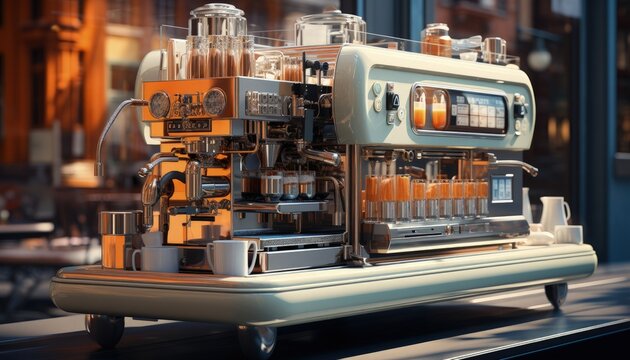 A busy espresso machine in an urban café