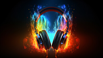 Large headphones music abstract background