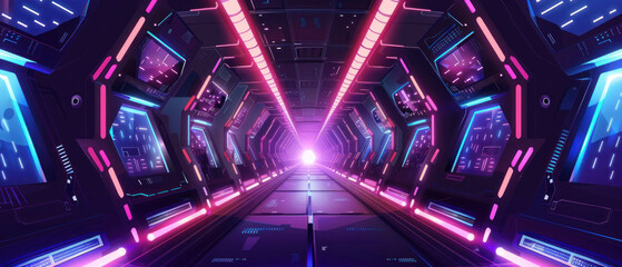 Vector illustration of futuristic hi tech tunnel digital speed way.Digital communication innovation...